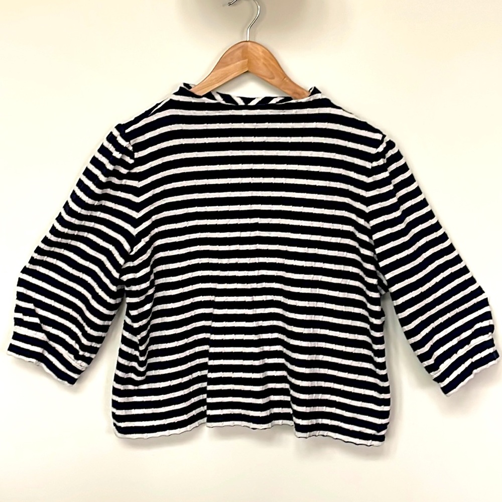 Talbots Mock Neck Striped Sweater Shirt Navy and White Striped Textured Size XL